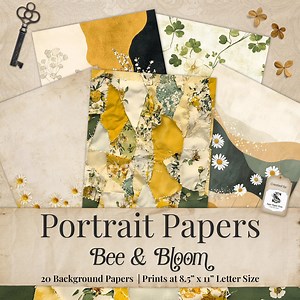 Bee Portrait Background Papers, Junk Journal Kit, Slim Portrait Vintage Chic Pages Printable Digital Download Scrapbook Craft Card PDF SP102 - Etsy