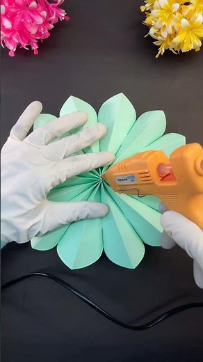 DIY Colorful Paper Fan Flowers | Easy Pom Pom Craft Tutorial #shorts