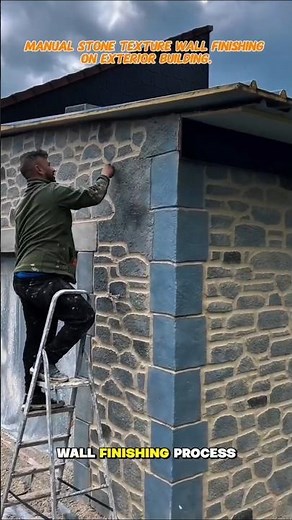 Manual Stone Texture Wall Finishing on Exterior Building.