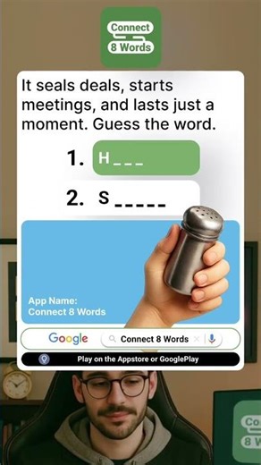 Connect 8 word game. It seals deals, starts meetings, and lasts just a moment. #guesstheword