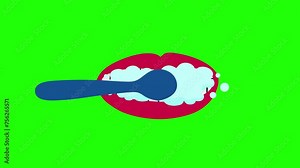 brushing teeth animation on green background chroma key 4k. toothbrush, dentist, flat design, vector, cleaning process, looped animation. 2d stock footage