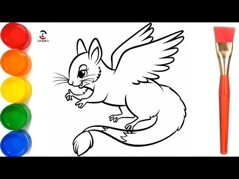 How to Draw flying squirrel drawing, Painting and Coloring for Kids & Toddlers | Draw, Paint
