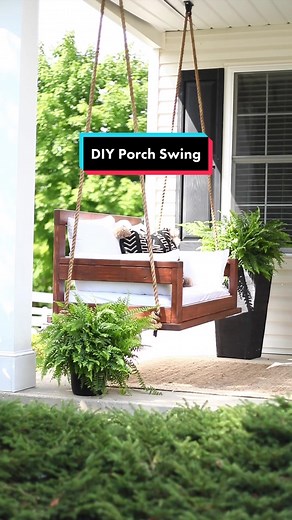 Easy DIY porch swing sized to fit a crib mattress as the cushion (trust me, sooo much cheaper!!) #diyproject #springdiy #tiptok #diy #howto #fyp