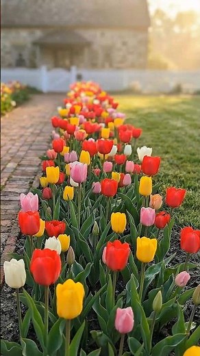 Colorful Tulip Garden Path 🌷 Beautiful Spring Landscaping