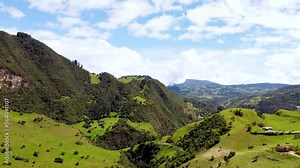 Aerial landscape of the countryside, green mountains, Andean region, Colombia,South America