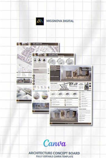Stop wasting hours on Layouts. Start presenting architectural concepts boards with this Editable Architectural Concept Board and Presentations (Canva Template) #architecture #architecturestudent #canvatemplate #editable #Presentationboard