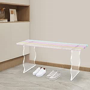 CNCEST Entryway Bench, Acrylic Storage Bench for Living Room, Indoor Entryway Shoe Bench Seat in Rainbow Color, 330 Lbs, 35.4x11.8x16.5in
