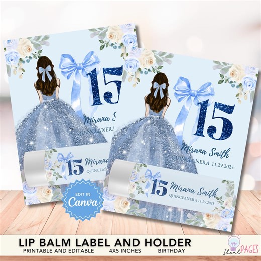 Baby Blue Quinceanera Lip Balm Party Favor, Lip Balm Card Holder, Lip Balm Label, Sweet 15 Birthday Favor, Mis Quince, Quinceañera Template - Etsy