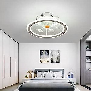 Modern Indoor Flush Mount Ceiling Fan with Lights, Remote & APP Control Low Profile Bladeless Ceiling Fans for Bedroom