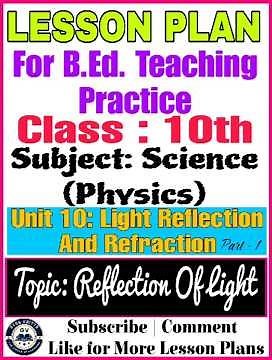 Class 10 Science Lesson Plan | Ch 10: Light Reflection and Refraction – Part 1 | Reflection of Light