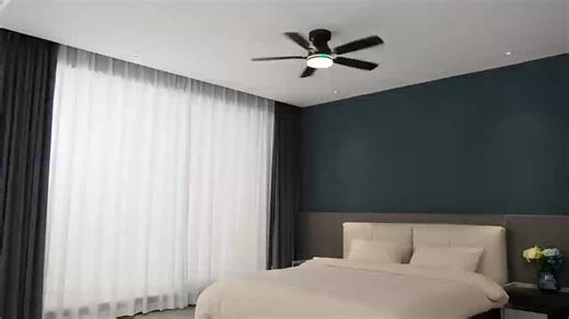 Ceiling Fans with Lights, 48 inch Low Profile Ceiling Fan with Light and Remote Control, Flush Mount RGB Dimmable Light, Noiseless, Nickel Ceiling Fan for Bedroom Indoor/Outdoor Use