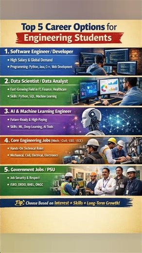 Engineering + Right Career = Success 🚀Discover the Top 5 Career Options every engineering student.
