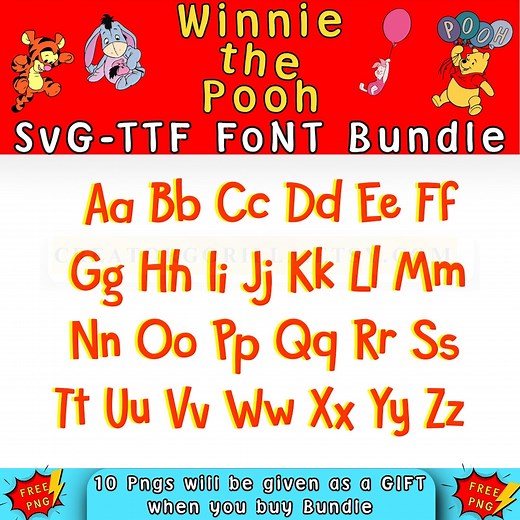 Winnie the Pooh Font Bundle: SVG, TTF   Bonus PNG Images - Etsy