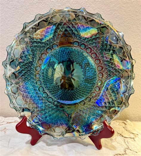 Vintage Indiana Glass Carnival Glass Plate: Windsor Blue or Marigold Iridescent - Etsy