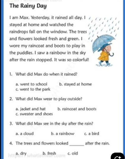 Comprehension Worksheet Practice | Reading Comprehension for Kids | English Learning Worksheet