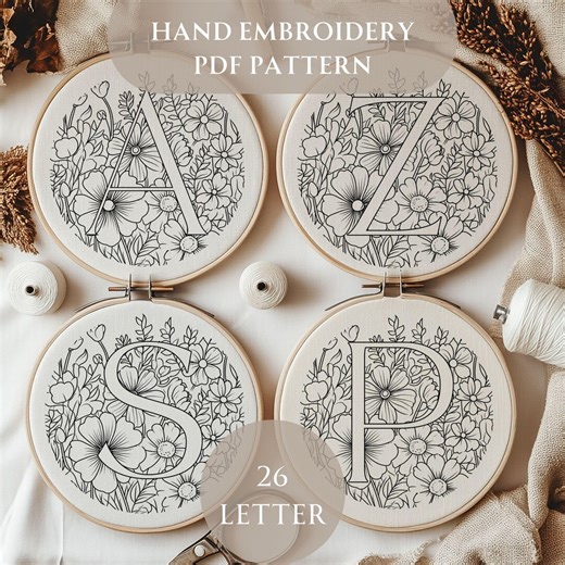 Floral Full Alphabet Embroidery PDF Pattern|letter Embroidery Design Instant Download|floral Monogram| Creative Embroidery|printable File|45 - Etsy UK
