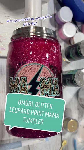 Ombre Glitter Leopard Print Mama Tumbler