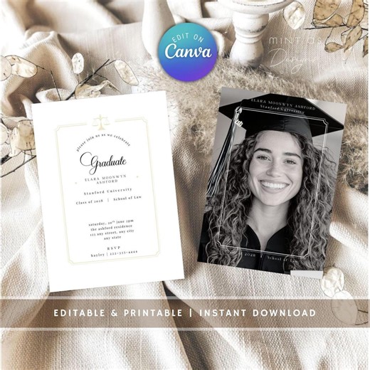 Law School Graduation Invitation Template With Photo | JD Graduation Announcement | Editable Canva Invite | Law Graduate Party - Etsy