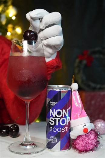 #NONSTOPEnergy on Instagram: "Rudolph’s nose isn’t the only thing glowing this season. This ruby red mocktail brings cherries, cranberries and a hit of NON STOP Boost together for the freshest holiday rush. #FeelTheEnergy #GoNONSTOP #EnergyOfYourCity #NONSTOPEnergy #EnergyDrink #MerryChristmas #ChristmasMoments #FestiveSeason #HolidayVibes #ChristmasFeels #ChristmasMocktails #NONSTOPMocktails #RudolphNose"