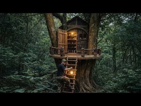 Alone in the Forest, a Man Built This Treehouse in 7 Days | Start to Finish