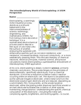 Electroplating Chemistry & STEM - No Prep -Science Worksheet - 100% Editable