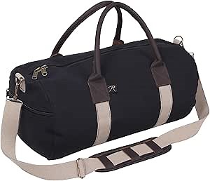 Rothco Canvas & Leather Gym Duffle Bag, Black & Natural