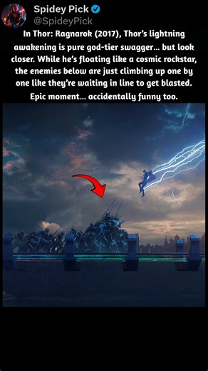 In Thor: Ragnarok (2017), Enemies Literally Queue Up to Get Struck by Lightning