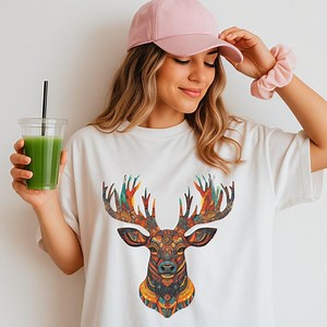 Boho Deer Head Shirt, Tribal Animal Graphic Tee, Colorful Stag Art T-shirt, Woodland Spirit Animal Shirt, Festival Nature Lover Gift - Etsy