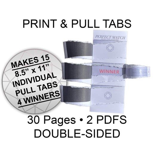 Perfect Match Pull Tabs | Printable 30-Page PDF | 15 Sheets, 4 WINNERS | Features Diamond Cuts | Bridal Showers | Parties | Pickles