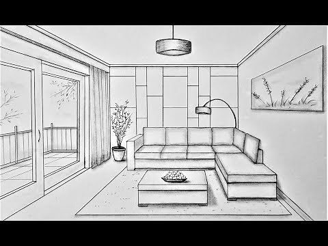 How to draw a room in one point perspective