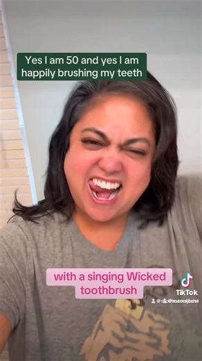 Jessica Best on Instagram: "Age is nothing but a number and yes I am 50. And yes I am brushing my teeth with a singing wicked toothbrush. #wicked #50andover #popular #defyinggravity thank you @nikmct for the gift"