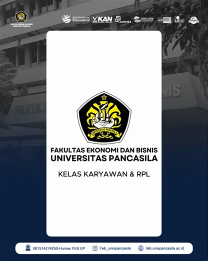 FEB Univ Pancasila on Instagram: "🎓 Fakultas Ekonomi dan Bisnis Universitas Pancasila (FEB UP) menghadirkan kesempatan belajar melalui Program Kelas Karyawan serta RPL (Rekognisi Pembelajaran Lampau) bagi kamu yang ingin melanjutkan pendidikan tinggi dengan sistem yang lebih fleksibel dan adaptif. Program ini dirancang untuk menjawab tantangan zaman sekaligus menyesuaikan dengan pengalaman dan kebutuhan calon mahasiswa. ✨ Dengan kurikulum yang relevan, dosen berpengalaman, serta lingkungan akad
