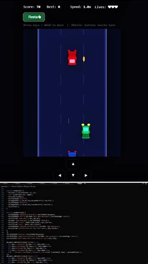 2d Animation Car game using with HTML CSS and JavaScript//#short