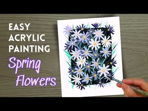 Easy Spring Flowers Acrylic Painting 🌸 | Beginner Friendly Step-by-Step