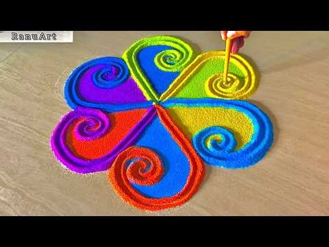 how to make easy and beautiful rangoli 🌼 rangoli designs for diwali simple and easy small ✨Ranu Art