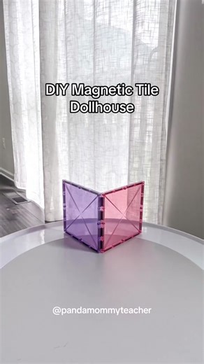 Magnetic Tiles Dollhouse 🏠 One of the favorite things my kids love to build with their magnetic tiles are houses. Here is a dollhouse I made for them using @Connetix Tiles as an invitation to play, and my 3 year old moved her beloved mice into this house. Doesn’t this look like a glass pumpkin house? I used the following Connetix pastel tiles: 💕 8 x large squares [1 of each color] 💕 32 x small squares [4 of each color] 💕 8 x equilateral triangles [1 of each color] 💕 8 x isosceles triangles 