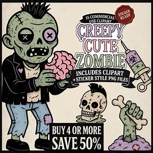 Creepy Cute Pastel Goth Zombie Clipart Bundle – 30 Kawaii Undead Pngs for Stickers, Scrapbooking, Journaling, Halloween & Valentine Crafts - Etsy