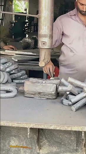 Heavy Hydraulic Press Bending Thick Solid Steel Rod into Heavy Rigging Shackles