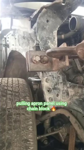 Pulling apron panel using chain block 🔥 #gaswelding #bodyrepair #mechanic #welding #welder
