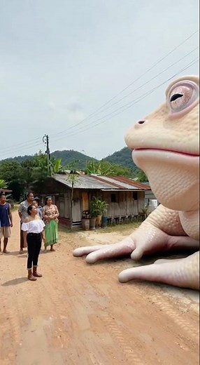 Shocking Discovery: Giant Albino Frog Appears Near Old Wooden Houses