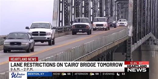 Lane restrictions on the "Cairo" bridge over the Ohio River planned for Friday