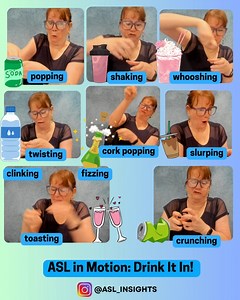 Another round of sound effects—this time, all about drinks! #ASL in Motion: Drink It In! This post explores how Non-Manual Signals (#NMS) bring sound to life through expressive facial cues and body movement. It’s excellent practice for showing the sounds of sipping, pouring, clinking glasses, and more—all in ASL. Every word was carefully researched using trusted sources like Google, Copilot, and reputable dictionaries. Each visual demonstration features classifier handshapes and expressive depic