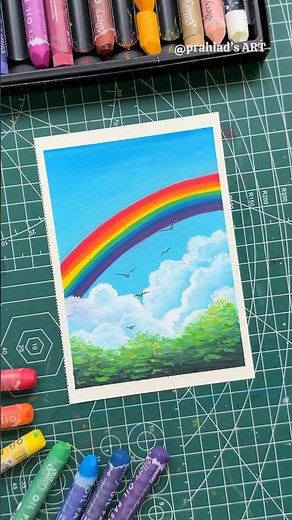 Easy Rainbow Sky Drawing with Oil Pastels 🌈 | Step-by-Step Tutorial
