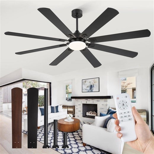 Check The Home Depot's Q&A Before Buying: HINNIXY 72 in. Indoor/Outdoor Black LED Ceiling Fan with Light Kit and Remote Control, Dual-Finish Blades, Dwonrod/Angled Mount