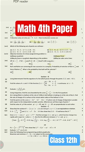 Class 12th Math final paper solved | PSEB Class 12th math final paper 2026| #shorts #maths #12th