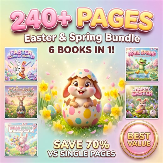 Easter Coloring Book Bundle – 240+ Pages, Bunnies, Spring Scenes (PDF Download) - Etsy