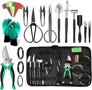 Bonsai Tools Kit 24 Pcs Bonsai Tree Tools Kit for Beginners Bonsai Starter Trimming Care Tools Set Include Pruning Shears, Scissors, Training Wires, Bonsai Pruning Kit Gifts for Women & Men