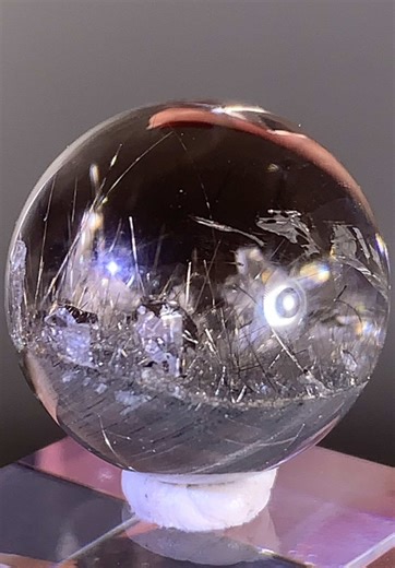 Rare Grey Amphibole Sphere with Silver Rutile