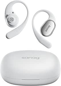 Sanag C16S Open-Ear Headphones, True Wireless Bluetooth 5.4 Open Ear Earbuds, 56H Playtime, IP4 Waterproof, OWS Earphones, Lightweight Design Fit Cycling, Running, Workout (White)
