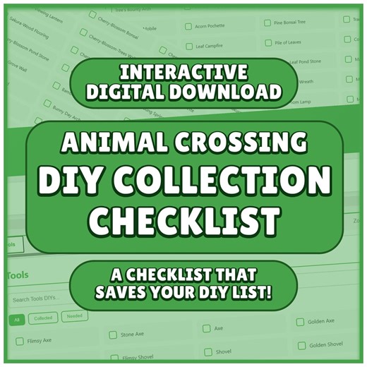 Animal Crossing ULTIMATE DIY Checklist - Interactive Digital Download - Auto-save Planner - No Apps Needed - Etsy